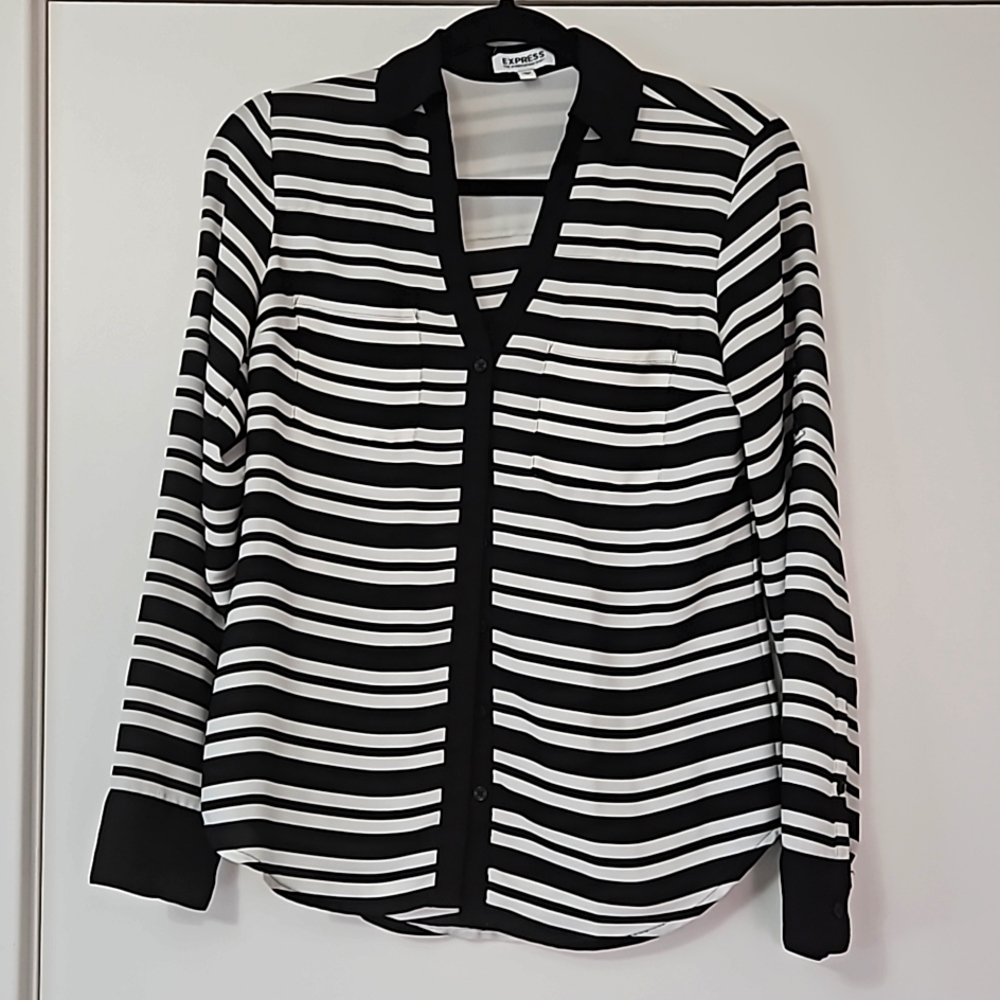 Express Black and White Striped Portofino Shirt